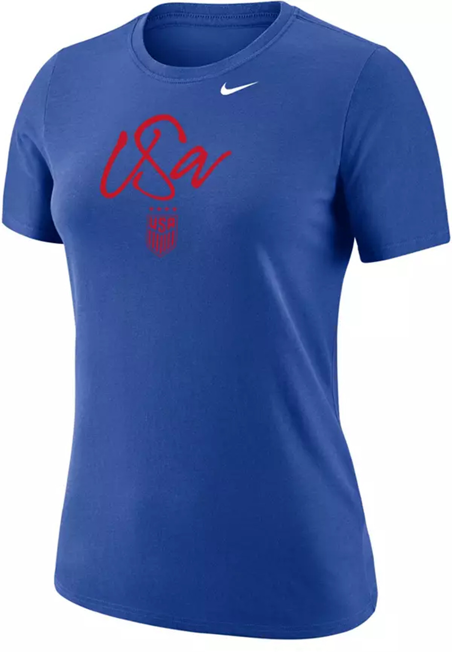 New ~ NIKE ~ USWNT 2023 Script Blue Soccer T-Shirt Size L 100% COTTON